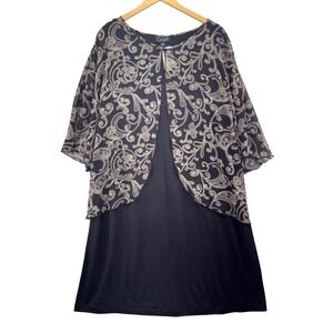 Womens Plus Size 18W Dark Purple Chiffon Overlay‎ Dress Knee Length Formal